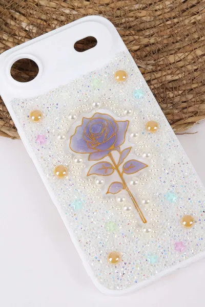 Beyaz TeknoCase İPhone 17 Air Uyumlu Afra Diamond Case Serisi Lens Hediyeli Premium Sert Silikon Telefon Kılıfı 430569