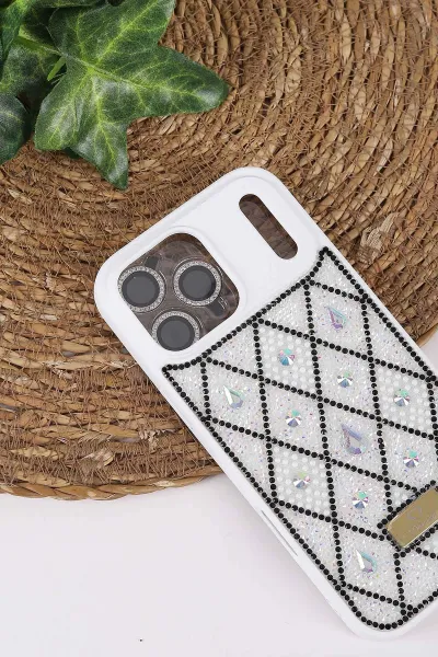 Beyaz TeknoCase İPhone 17 Pro Max Uyumlu Dlr Diamond Case Serisi Lens Hediyeli Premium Sert Silikon Telefon Kılıfı 430412