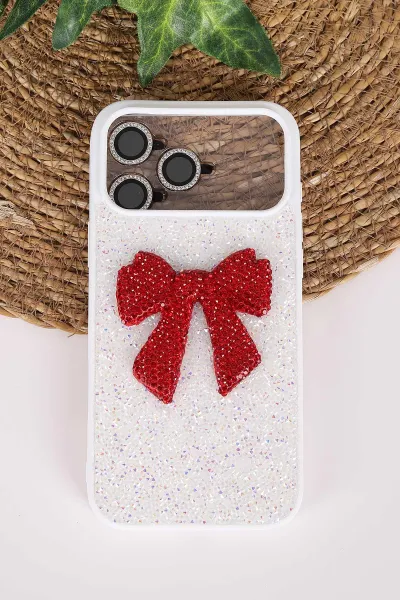Beyaz TeknoCase İPhone 17 Pro Max Uyumlu Nelly Diamond Serisi Taşlı Lens Hediyeli Sert Silikon Telefon Kılıfı 480973