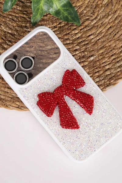 Beyaz TeknoCase İPhone 17 Pro Uyumlu Nelly Diamond Serisi Taşlı Lens Hediyeli Sert Silikon Telefon Kılıfı 480969