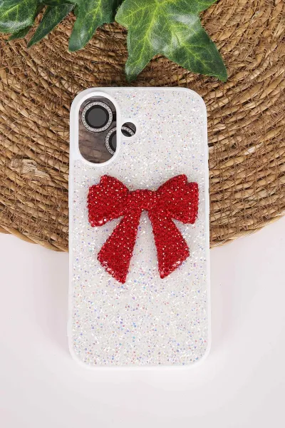 Beyaz TeknoCase İPhone 17 Uyumlu Nelly Diamond Serisi Taşlı Lens Hediyeli Sert Silikon Telefon Kılıfı 480964