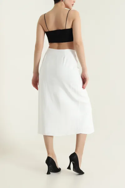 Beyaz Tencel Modal Twil Kadın Etek 434021