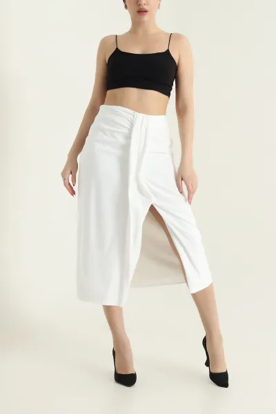 Beyaz Tencel Modal Twil Kadın Etek 434021