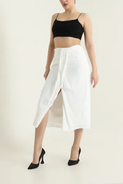 Beyaz Tencel Modal Twil Kadın Etek 434021