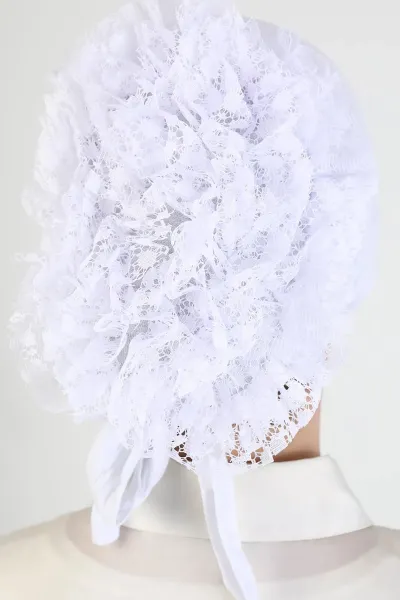 Beyaz Tesettür Dikişli Fırfırlı Bone 454231