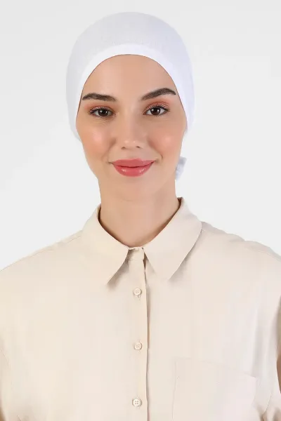 Beyaz Tesettür Düz Dikişli Penye Bone 454212