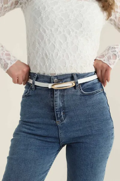 Beyaz Toka Detay Kadın İnce Kemer 421468