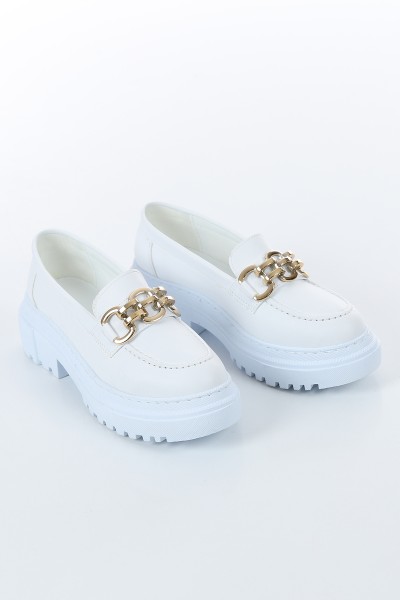 Beyaz Tokalı Kalın Taban Loafer Ayakkabı 157990