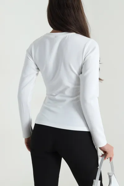 Beyaz Tokalı Modal Kadın Bluz 483304