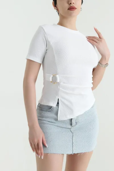 Beyaz Tokalı Ottoman Kadın Bluz 450415
