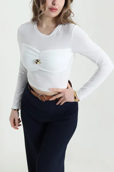Beyaz Tokalı Sandy Kadın Bluz 441798