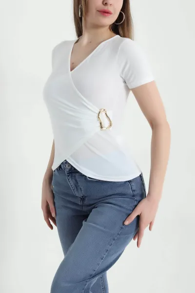 Beyaz Tokalı Sandy Kadın Bluz 443155