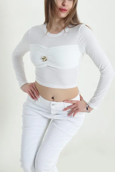 Beyaz Tokalı Sandy Kadın Bluz 443794