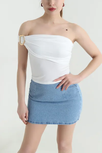 Beyaz Tokalı Sandy Kadın Bluz 444321