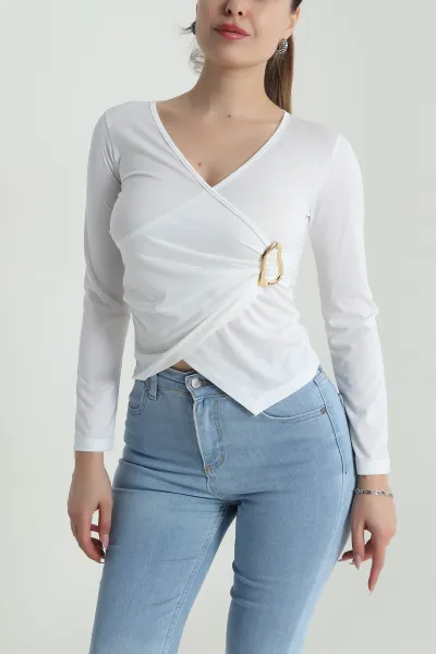 Beyaz Tokalı Sandy Kadın Bluz 488671