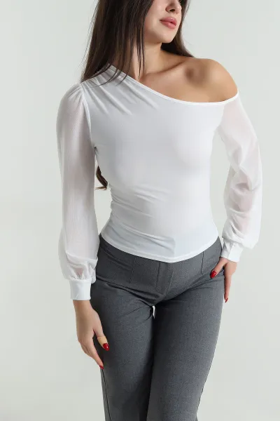 Beyaz Transparan Kollu Sandy Kadın Bluz 495938
