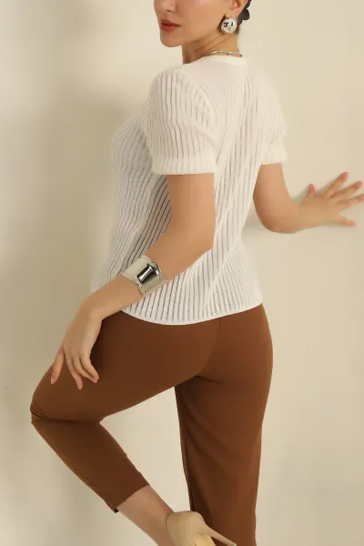 Beyaz Transparan Triko Bluz 272851