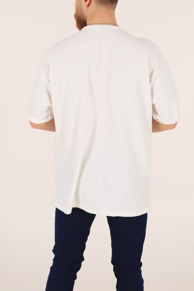 Beyaz Triko Dokulu Oversize Erkek Tişört 169613