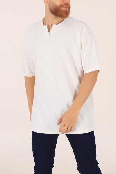 Beyaz Triko Dokulu Oversize Erkek Tişört 169613