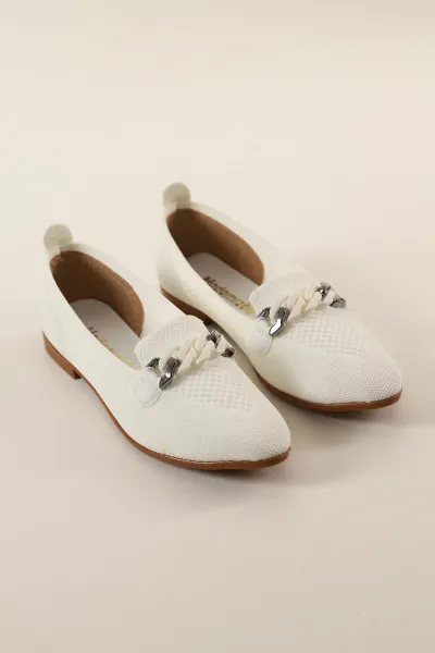 Beyaz Triko Tokalı Babet Ayakkabı 269507