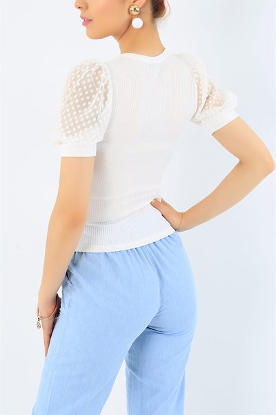 Beyaz Tül Detay Kaşkorse Bluz 33253