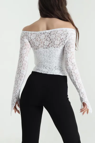 Beyaz Tül Tasarım Kadın Bluz 452497