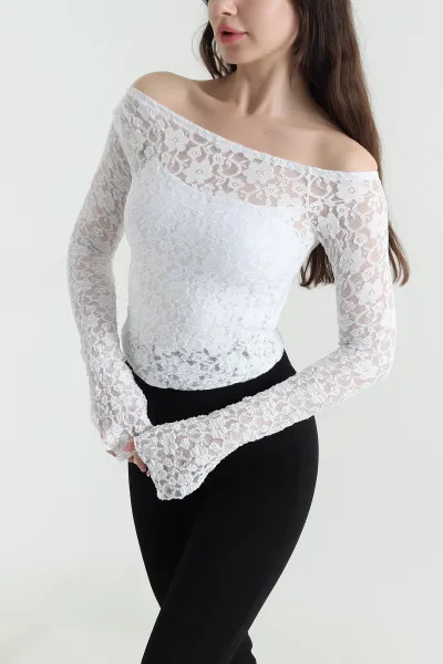 Beyaz Tül Tasarım Kadın Bluz 452497