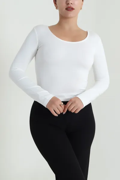 Beyaz U Yaka Basic Kadın Bluz 483113