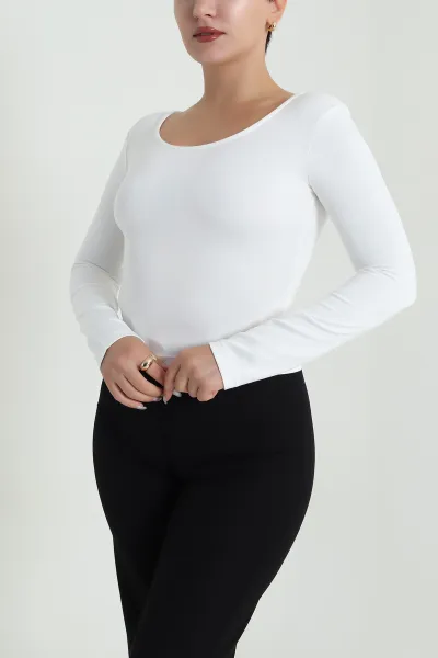 Beyaz U Yaka Basic Kadın Bluz 483113