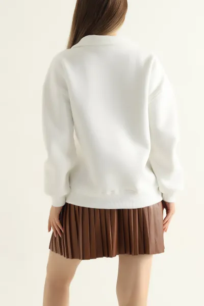Beyaz Üç İp İçi Şardonlu Bayan Sweat 312680
