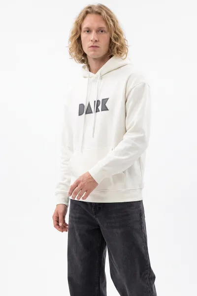 Beyaz Üç İp Şardonlu Kapüşonlu Erkek Sweatshirt 497785