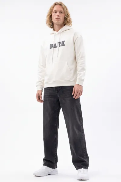 Beyaz Üç İp Şardonlu Kapüşonlu Erkek Sweatshirt 497785