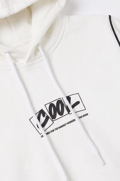 Beyaz Üç İp Şardonlu Kapüşonlu Erkek Sweatshirt 500076