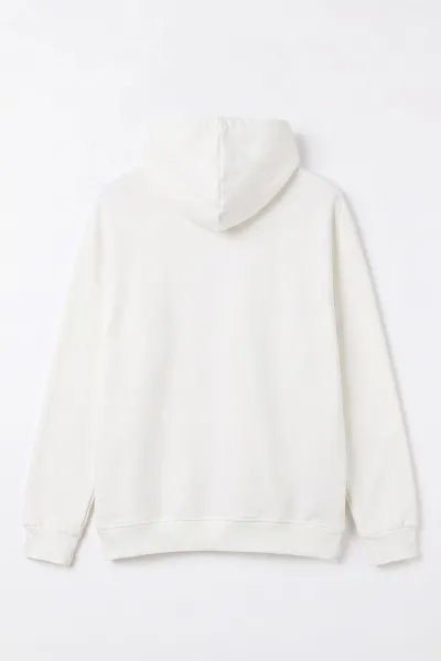 Beyaz Üç İp Şardonlu Kapüşonlu Erkek Sweatshirt 500076