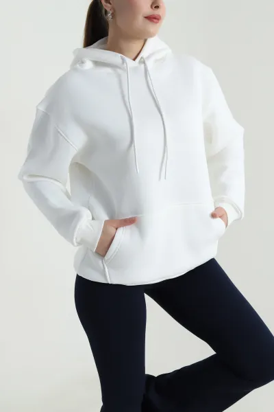 Beyaz Üç İplik Şardonlu Kadın Sweat 496733
