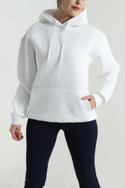 Beyaz Üç İplik Şardonlu Kadın Sweat 496733