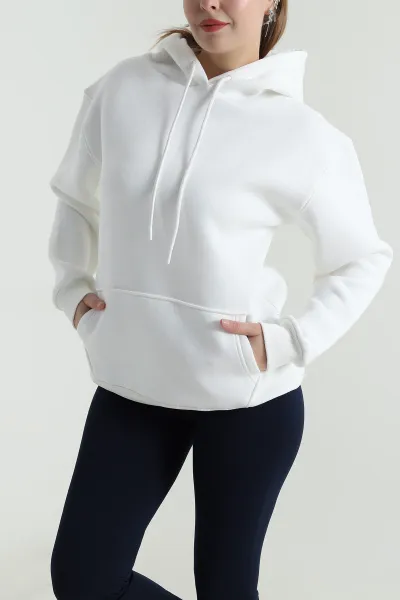 Beyaz Üç İplik Şardonlu Kadın Sweat 496733