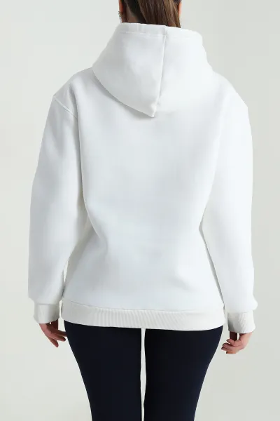 Beyaz Üç İplik Şardonlu Kadın Sweat 496733