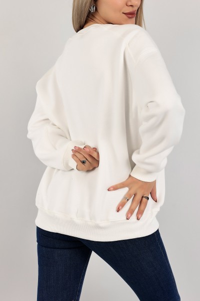 Beyaz Üç İplik Şardonlu Sweat 141594