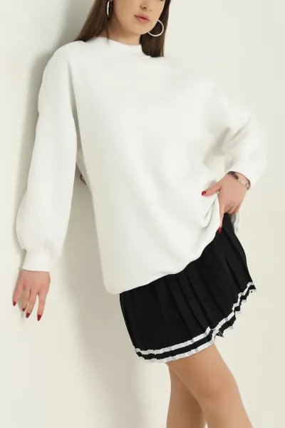 Beyaz Üç İplik Şardonlu Sweat Tunik 332984