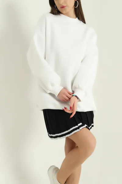 Beyaz Üç İplik Şardonlu Sweat Tunik 332984
