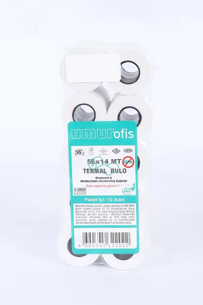 Beyaz Umur 56mmX14m Termal Kağıt Pos Rulosu 10'lu 387578