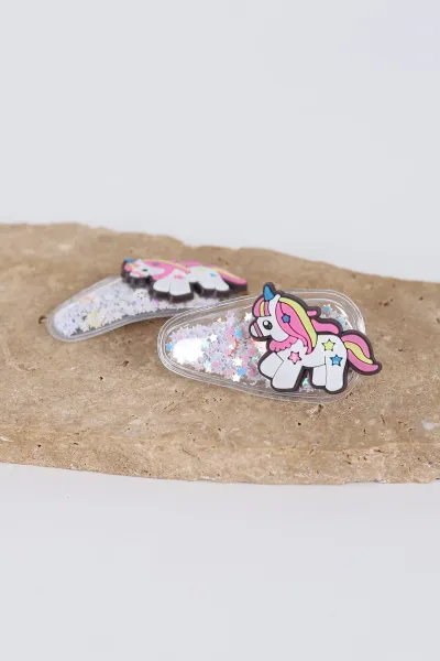 Beyaz Unicorn Figürlü Simli Çıt Çıt Toka 298795