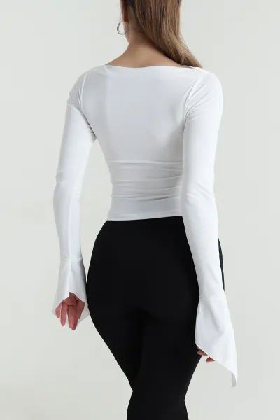 Beyaz Uzun Kollu Dalgıç Kadın Bluz 484344