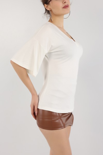 Beyaz V Yaka Bluz 162781