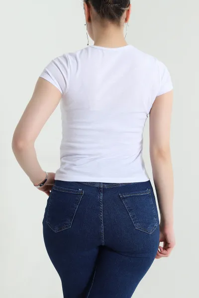 Beyaz V Yaka Kadın Bluz 454946