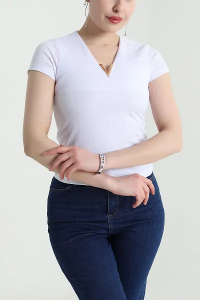 Beyaz V Yaka Kadın Bluz 454946