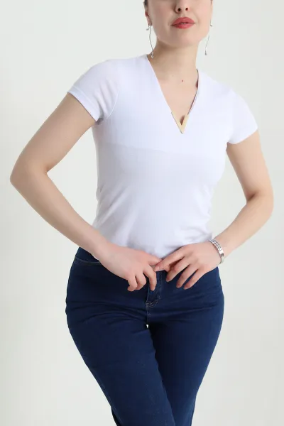 Beyaz V Yaka Kadın Bluz 454946