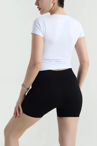 Beyaz V Yaka Kısa Kol Kadın Body 439579