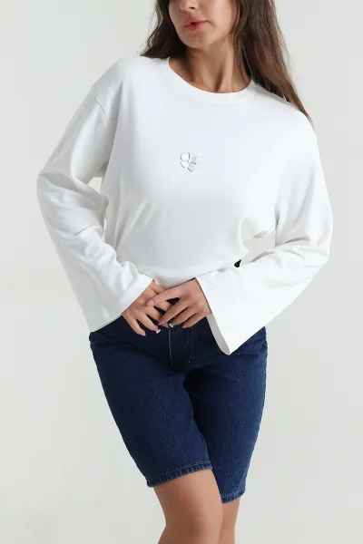 Beyaz Varak Baskılı İnterlok Kadın Tunik 472642